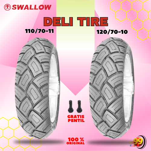 Sepasang Ban Motor Vespa Matic - SWALLOW DELI TIRE 120/70 R10 & 110/70 Ring 11