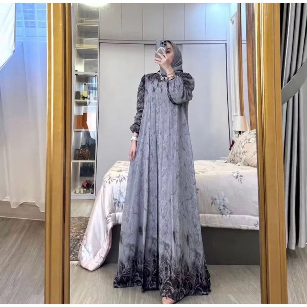 GAMIS SET HIJAB CERUTY JUMBO MOTIF MAHALINI TERBARU TERLARIS KEKINIAN VIRAL