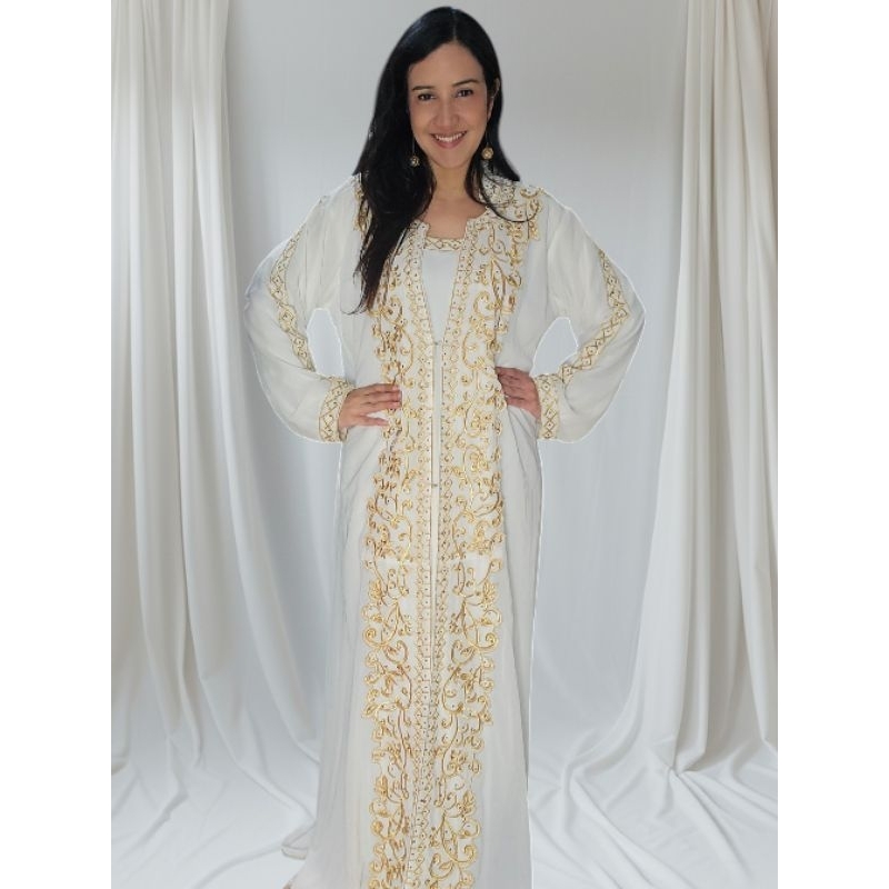 kaftan abaya tatreez putih palestina