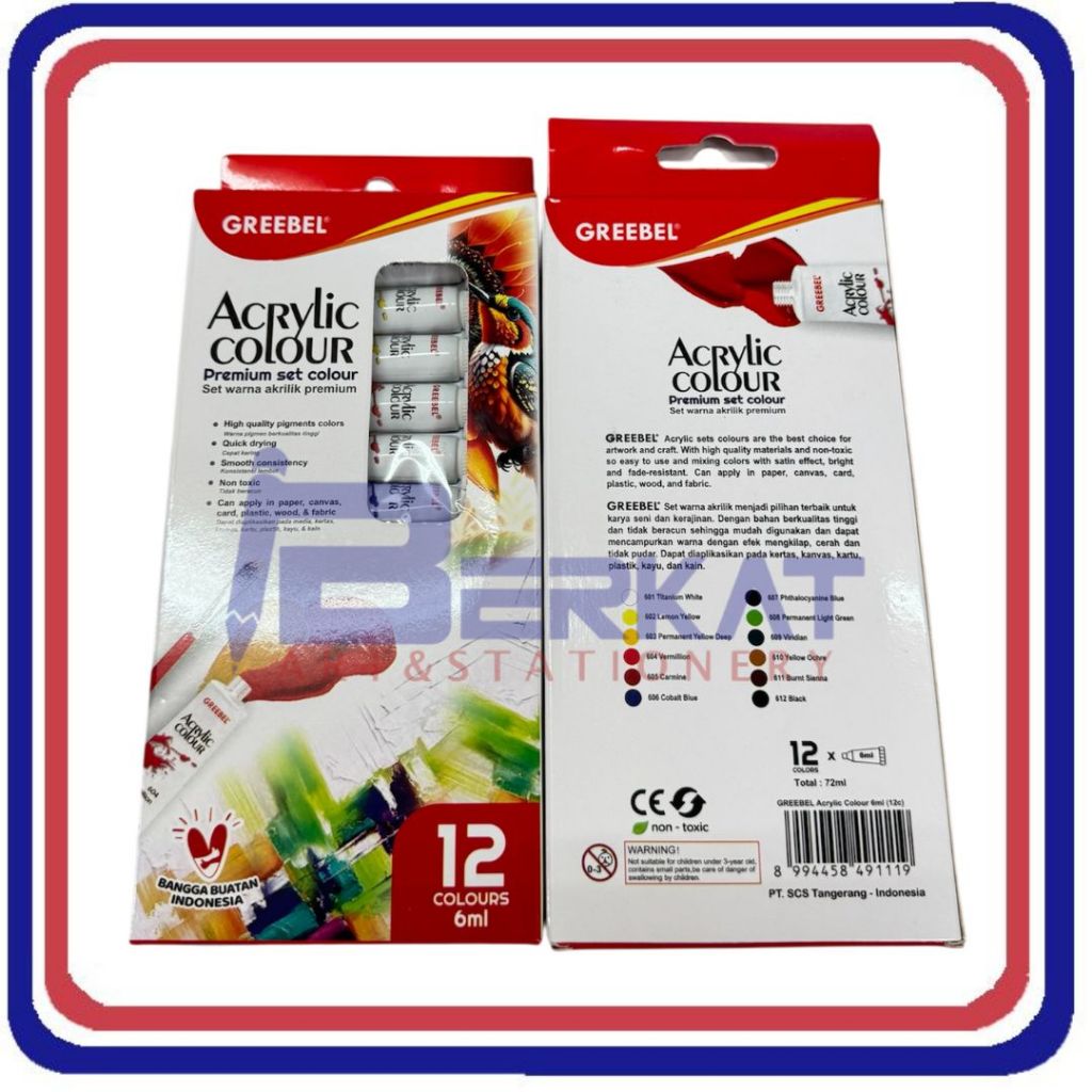 

Acrylic Colour 12 Warna 6ml GREEBEL Cat Lukis Akrilik Kanvas