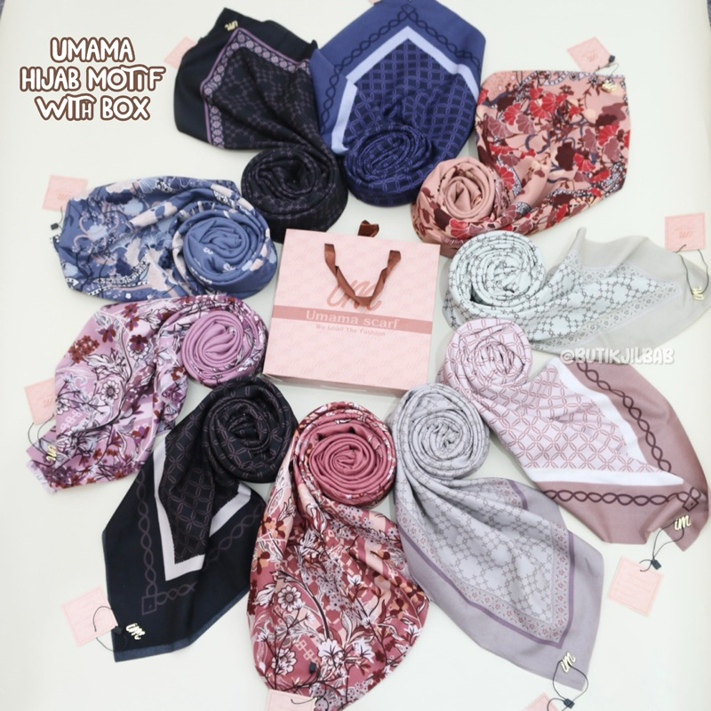 Hijab Motif Umama Scarf With Gift Box | Hijab Segiempat Motif Premium Lasercut