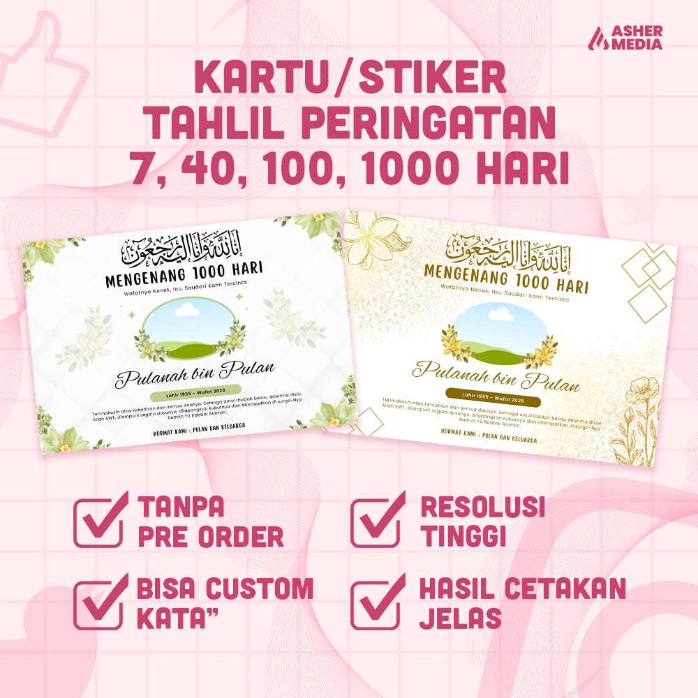 KARTU ATAU STIKER TAHLIL PERINGATAN 7, 40, 100, 1000 HARI