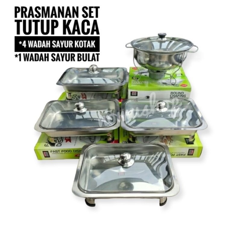 prasmanan set stainless tutup kaca bening wadah makan kotak prasmanan