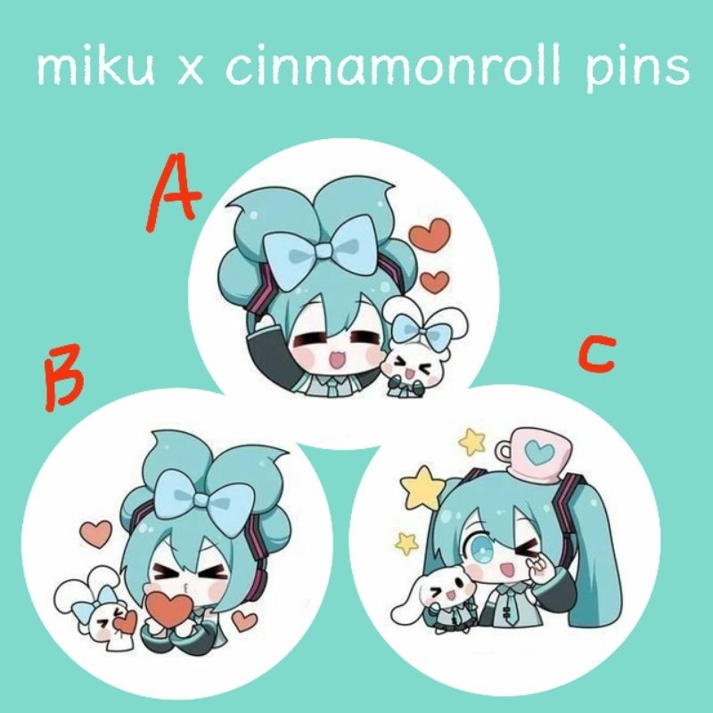 cute deco Miku x cinnamonroll pins