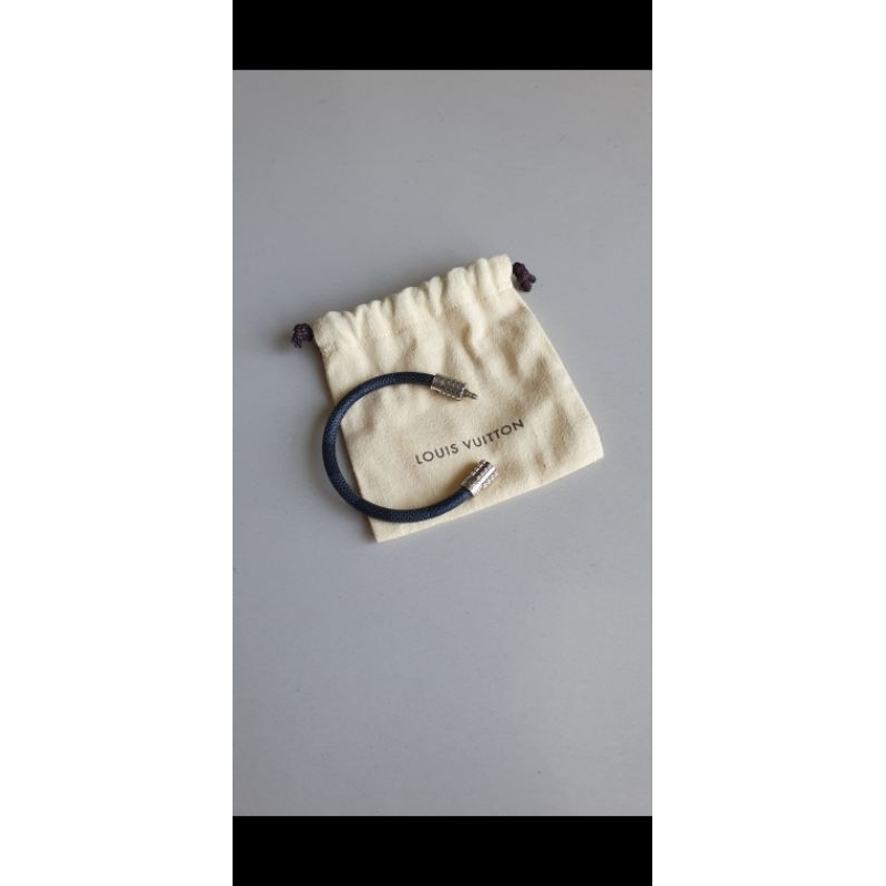 Louis vuitton black leather steel bracelet size 19 original lv authentic / gelang kulit hitam