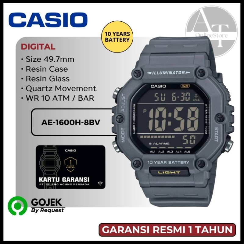 Jam Tangan Pria Casio AE-1600H-8BV AE1600H Digital ORIGINAL Garansi Resmi