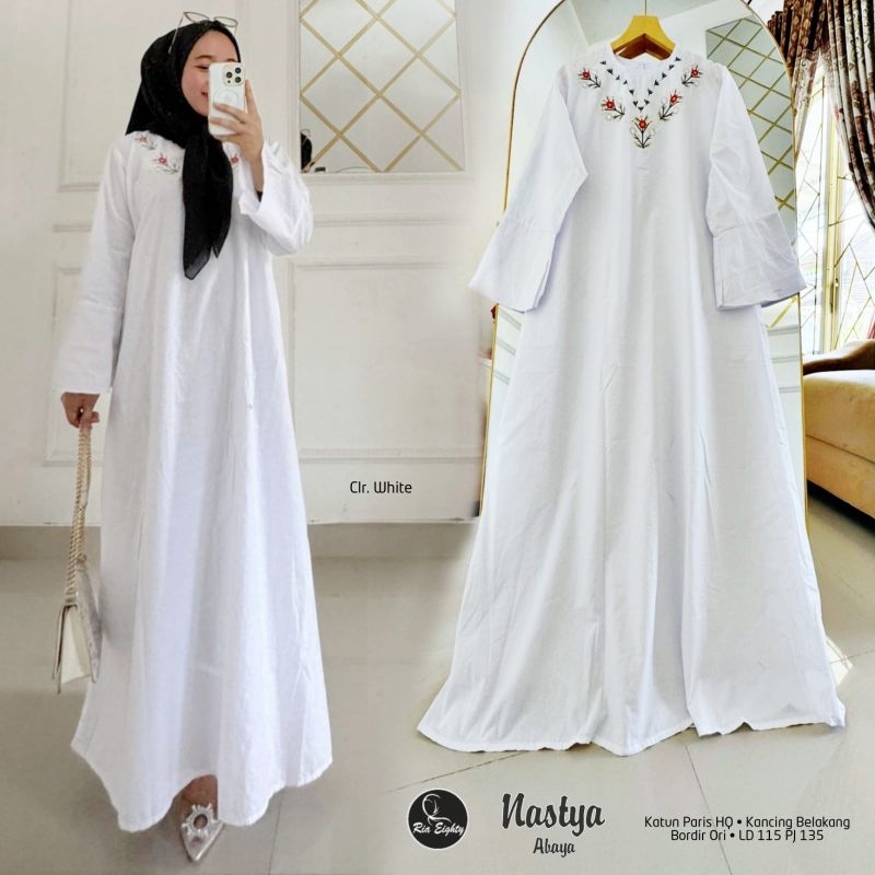 Nastya Dress Maxy Gamis Polos Katun Paris Bordir Bunga Ld 115 Jumbo Fit XXL By Ria