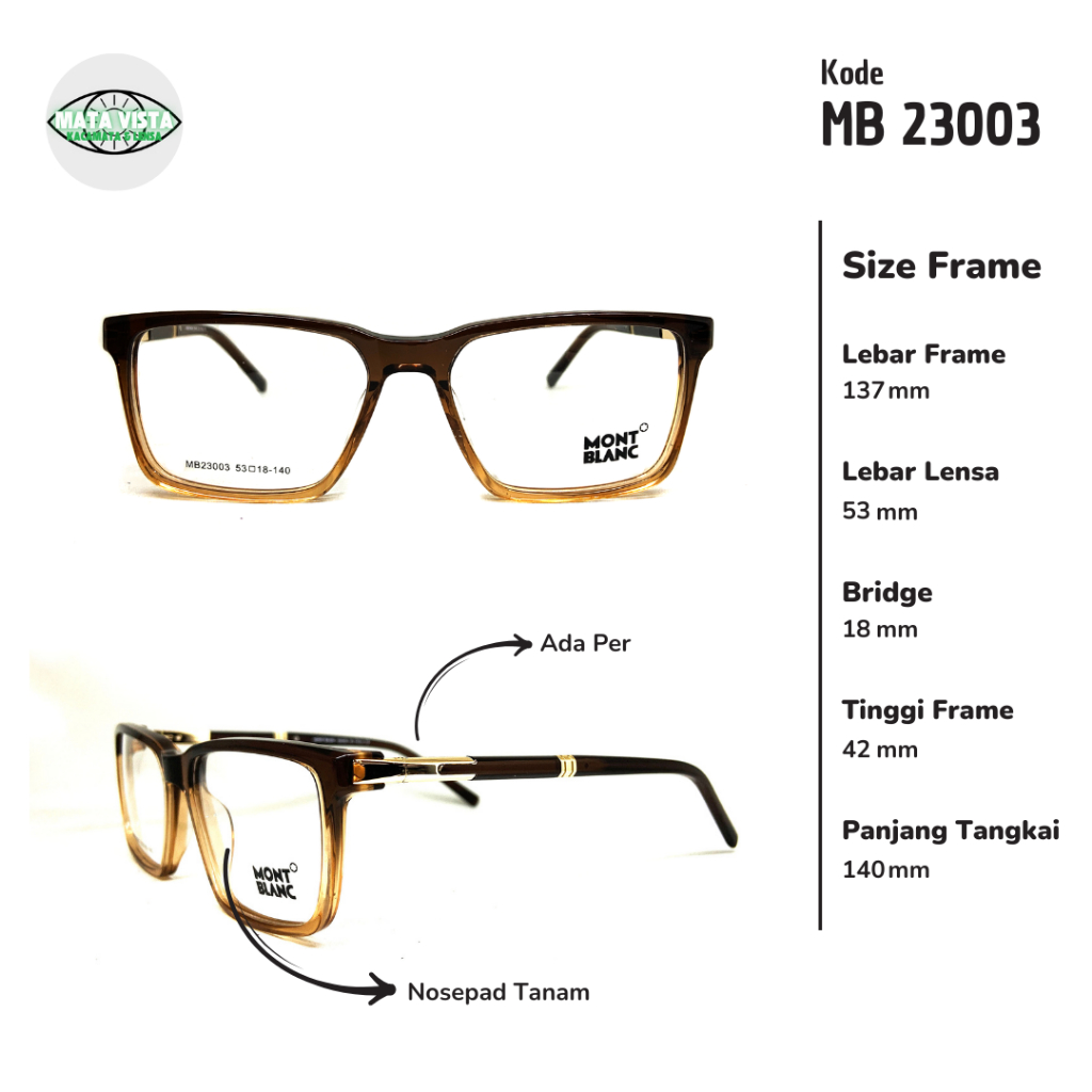 FRAME KACAMATA PRIA/WANITA MB23003 MODEL KOTAK LEBAR FRAME 137 SIZE 53