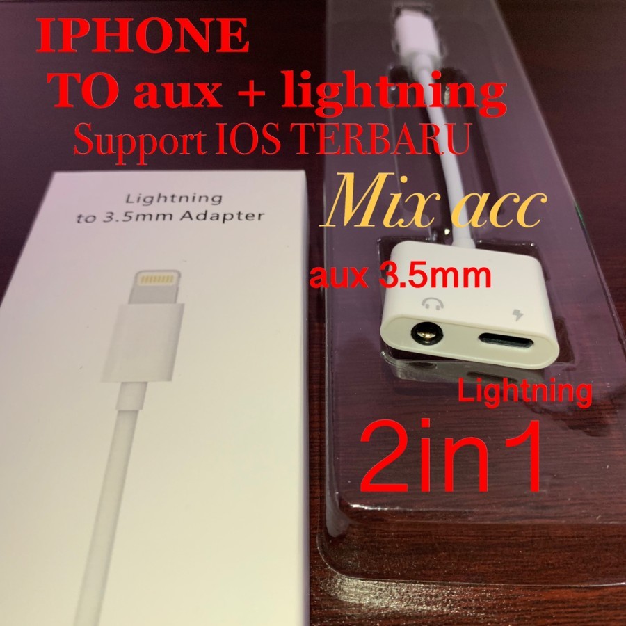 Adapter Lightning to AUX 3.5mm Headphone + Lightning for iPhone 2 in 1