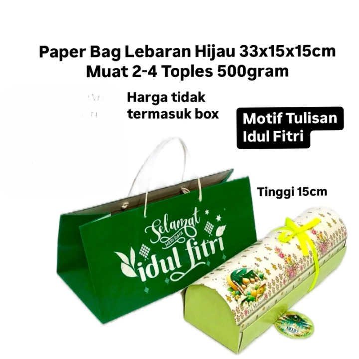 

Paperbag Lebaran Hijau Tas Parcel Tulisan Idul Fitri 33x15x15cm