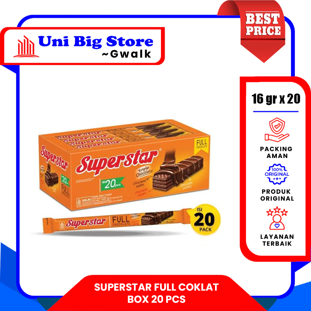 

WAFER SUPERSTAR SUPER STAR TRIPLE CHOCOLATE BOX - (16 gr x 20 pcs)