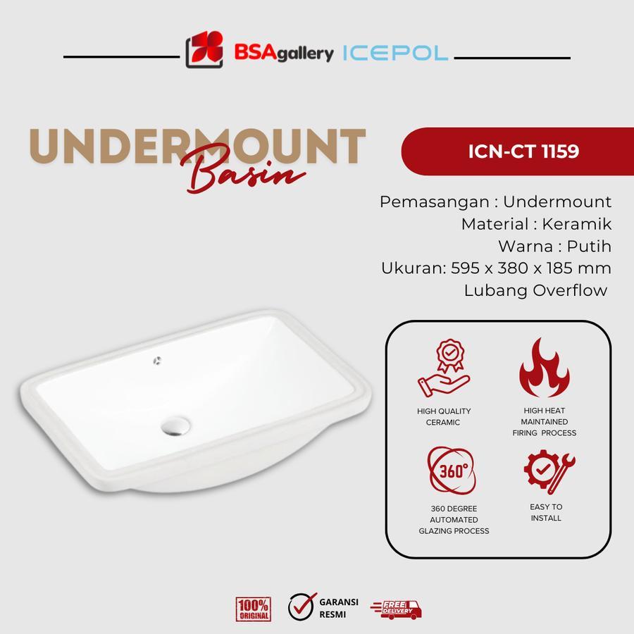 Westafel Tanam Meja Kotak Icepol ICN CT 1159 - Wastafel Cuci Tangan Keramik - INSTANT KURIR