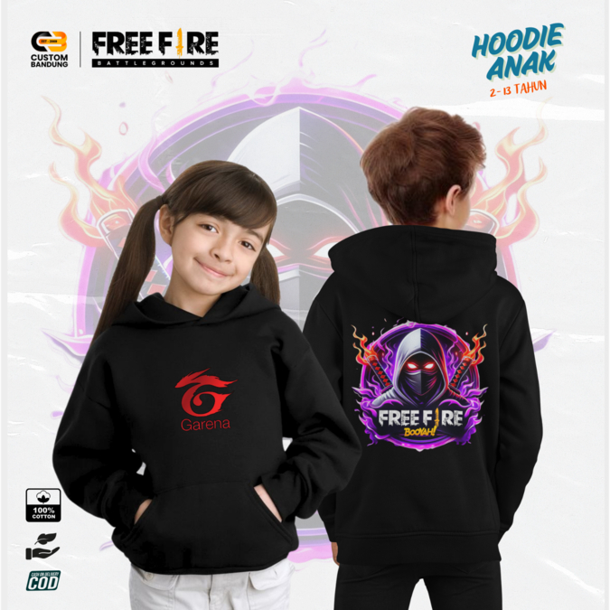 Jaket Hoodie Anak Garena Free Fire Jaket Anak Sweater Anak Garena FF Jaket usia 2-13 tahun Hoodie An