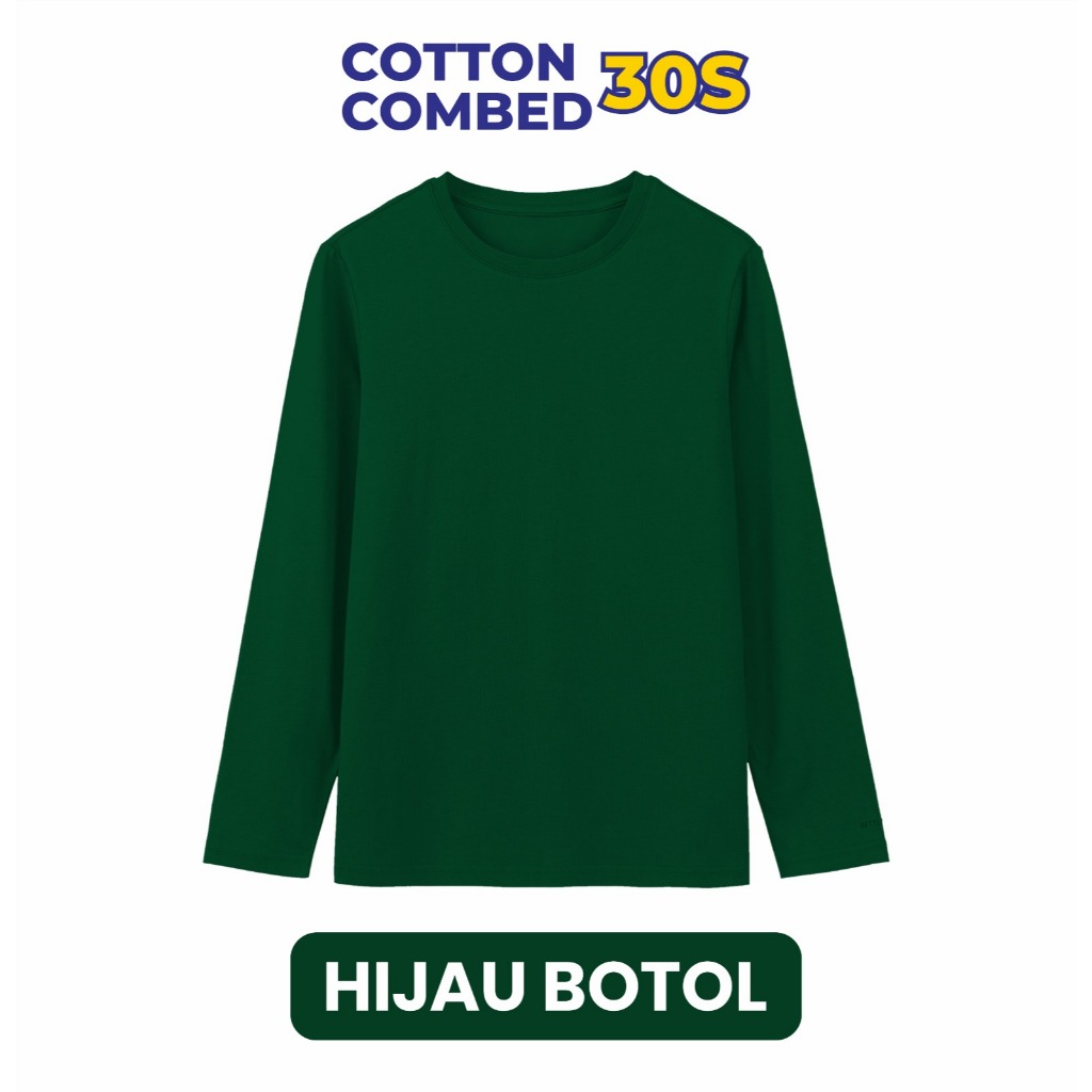 Kaos polos hijau botol lengan panjang / Kaos 100% cotton combed 30S hijau botol