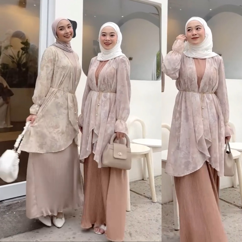 [ORI] Hinami Dress Set Rompi Ld 104 Free Belt/Gamis Plisket Wanita Pesta Kondangan Mewah Lebaran Mus