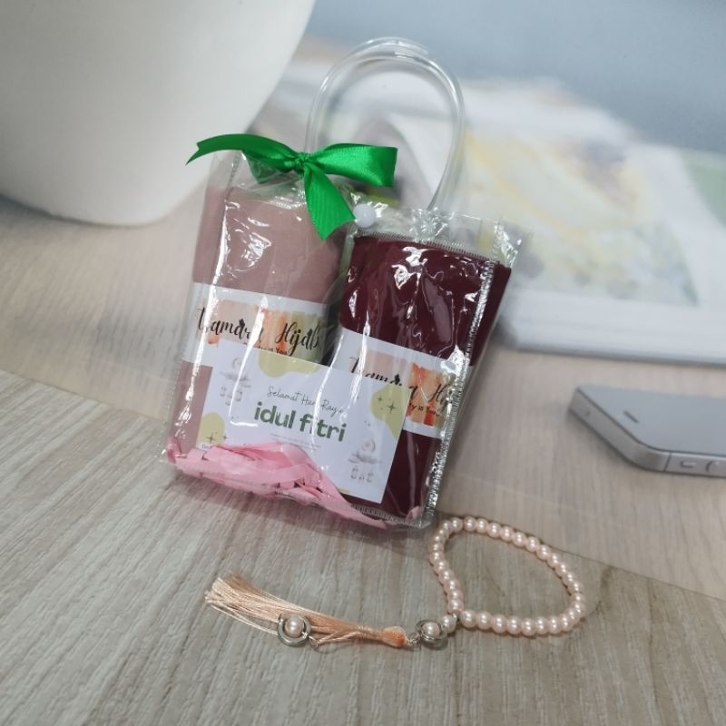 Hampers Hijab Hadiah Kado Lebaran THR Souvenir Haji Terbaru Hampers Packaging Tas Mika Bening Souven