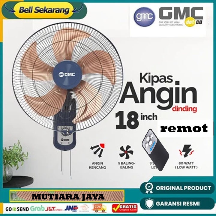 GMC Wall Fan 521 remote 18 inch Besi / Kipas Angin Dinding gantung Remot / kipas tembok 18 inch NEW
