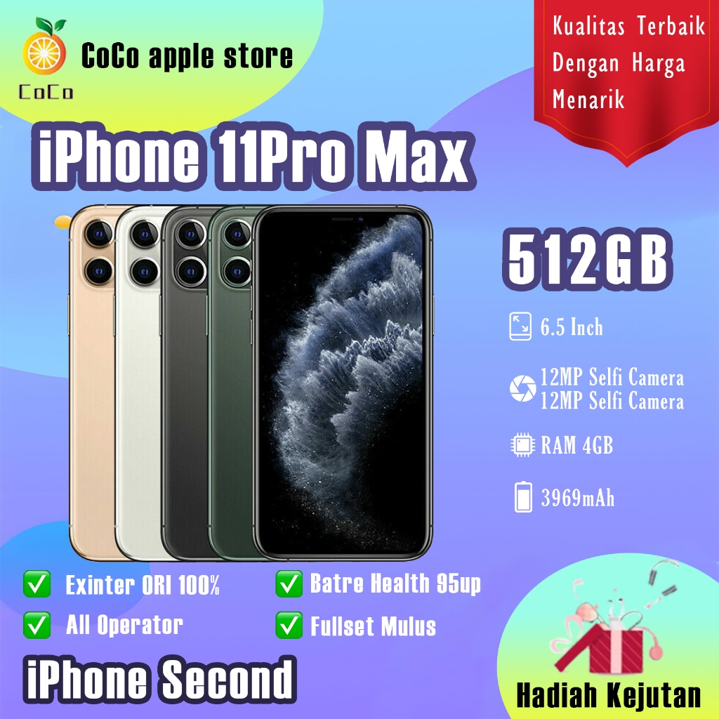 iPhone 11Pro Max 512GB Second Original100% INTER 6.5"OLED-Ori Fullset Mulus Normal LikeNew HandPhone