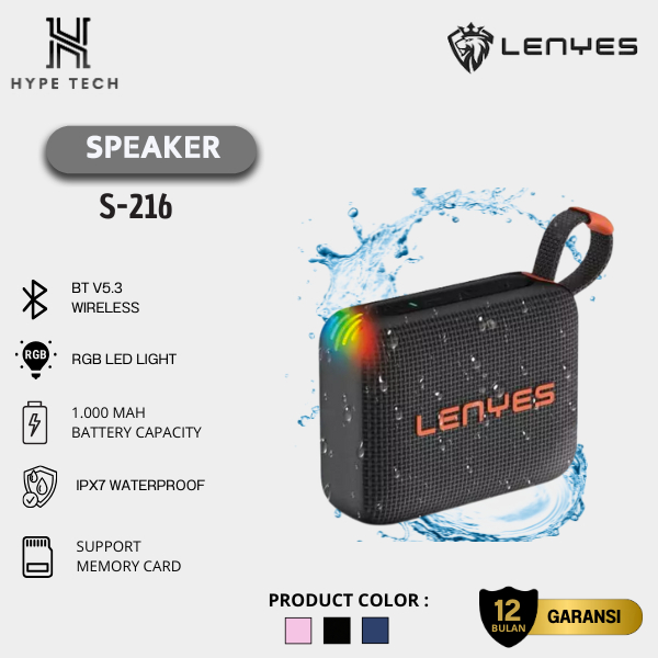 LENYES S-216 WIRELESS SPEAKER BLUETOOTH 5.3 PORTABLE WATERPROOF IPX7 RGB LIGHT MUSIC BOX TWS
