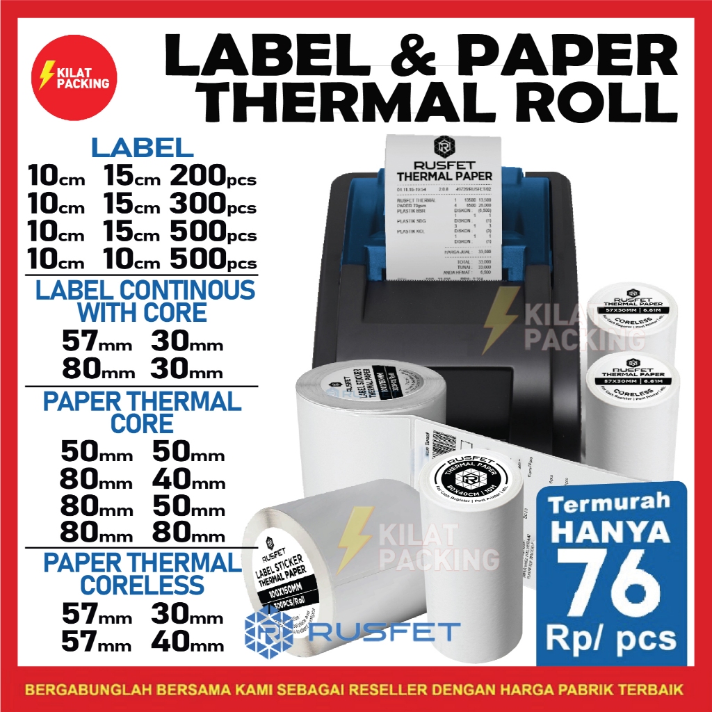 

Label Thermal Resi Barcode Stiker Paper Thermal Label Resi Struk Kasir A6 RUSFET TERMURAH