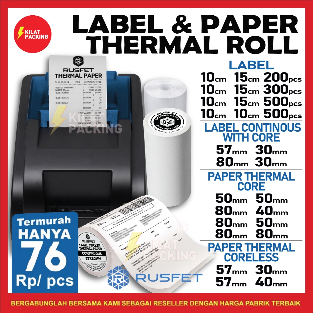 

Label Thermal Resi Thermal Kertas Resi Stiker Thermal Printer Barcode Thermal Rusfet A6