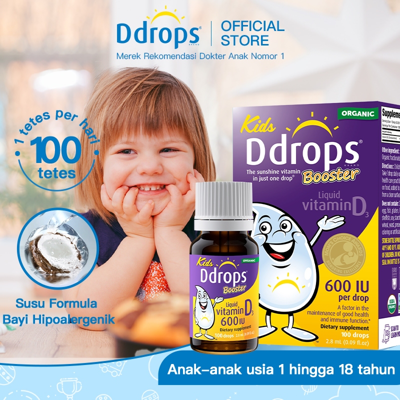 Ddrops Kids Booster 600 IU 100 Drops. Cairan Harian Vitamin D3 Untuk Anak-anak, Mendukung Tulang Kua