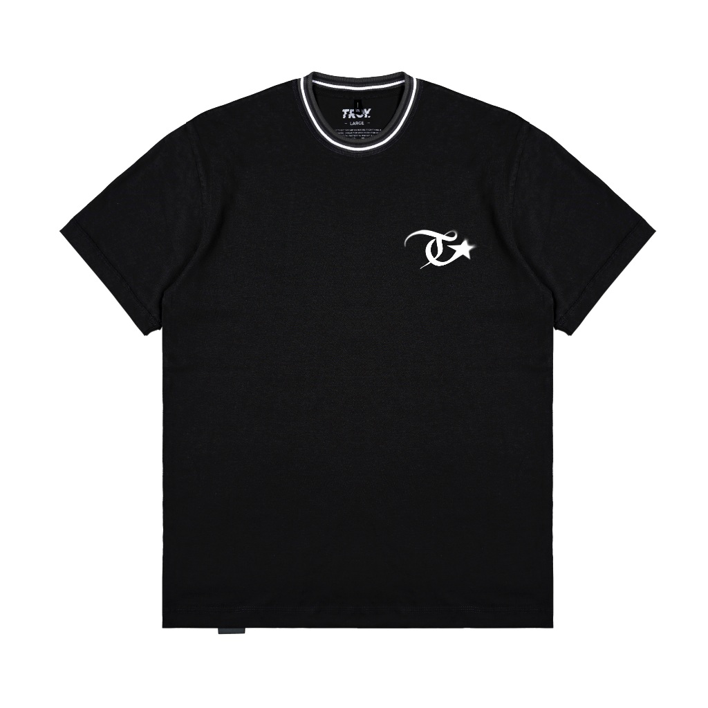 Troy Company Neck Strip Tshirt Black Evanesco Scriptum - Kaos Lengan Pendek Kaos Hitam KST 3059-3A1W1B