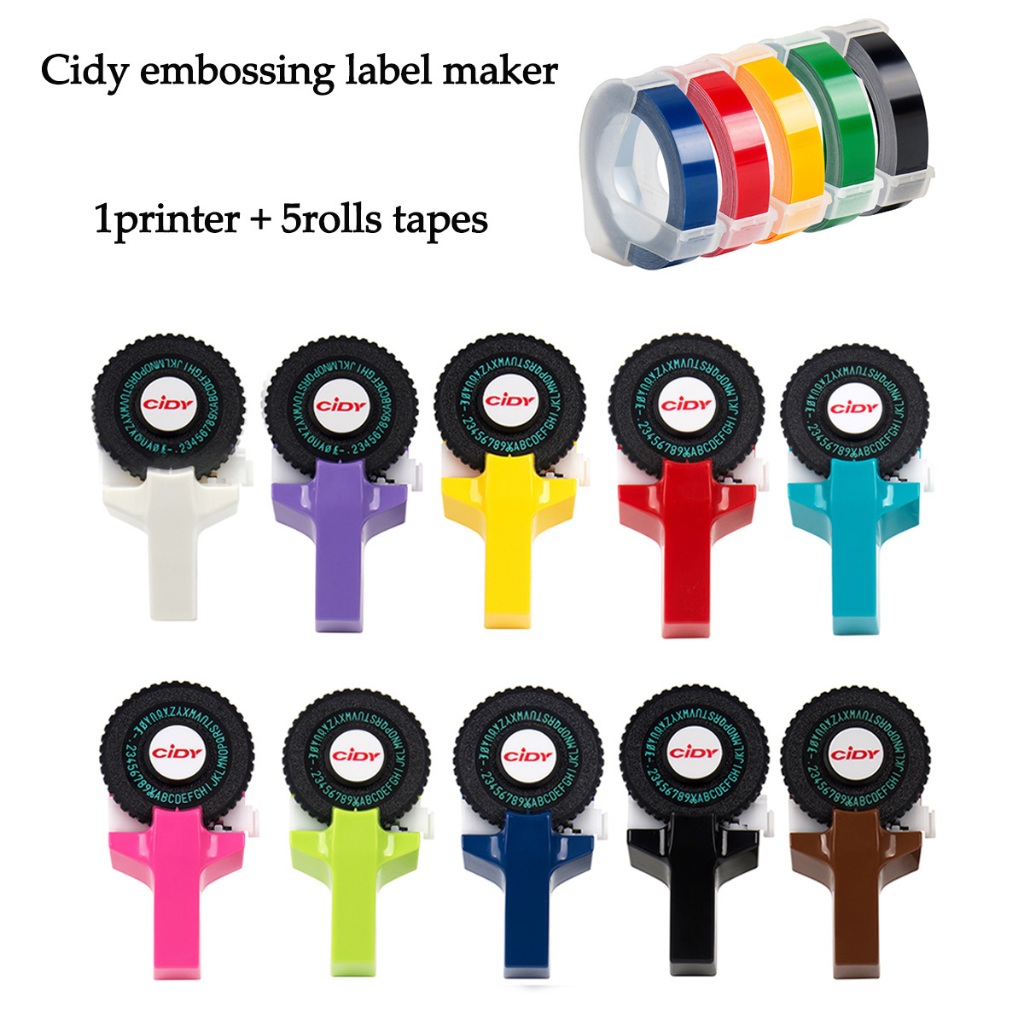 

【Gift 5rolls mixcolor tapes】CiDy LabelMaker With FREE 2Refills Manual Typewriter Tape Embossing 3DLabel