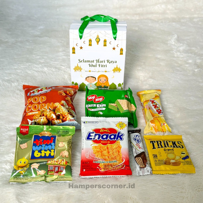 

Hampers Souvenir Bingkisan Idul Fitri Lebaran Ramadhan isi Makanan Ringan Anak Anak