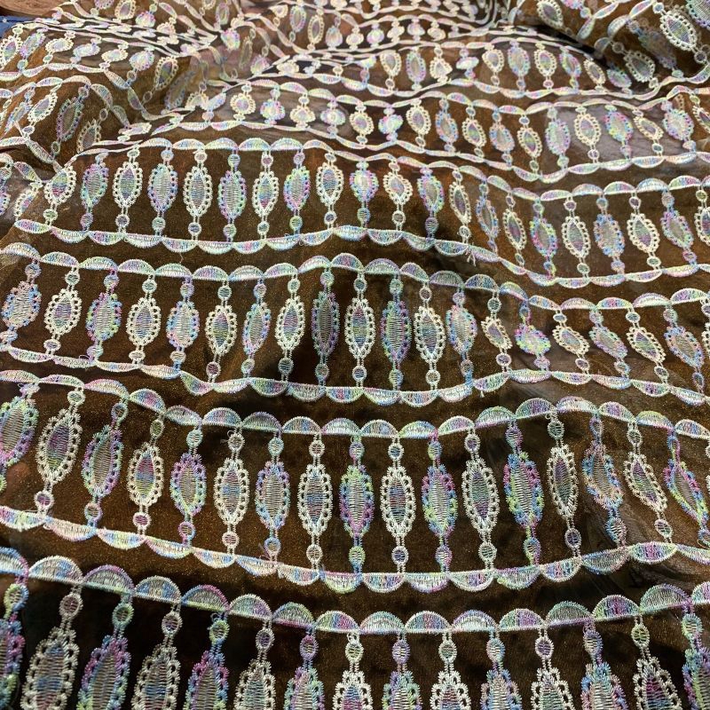 Kain Tulle Organza Bordir Motif - Kain Organza Bordir - Kain Antik Organza Glitter - Kain Organza Ko