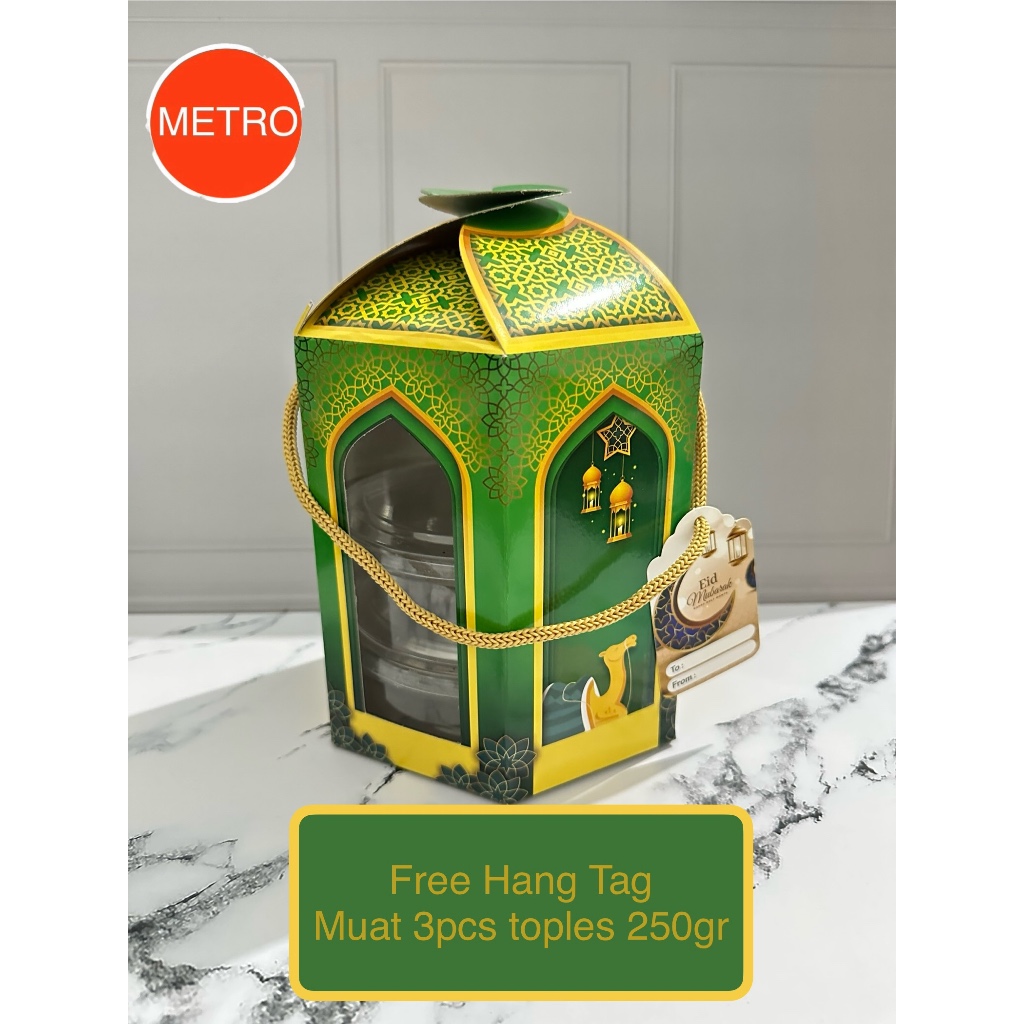 

[FREE HANGTAG] BOX HAMPER LEBARAN MUAT 3PCS TOPLES 250GR/ DUS BINGKISAN IDUL FITRI/ KOTAK KUE KERING