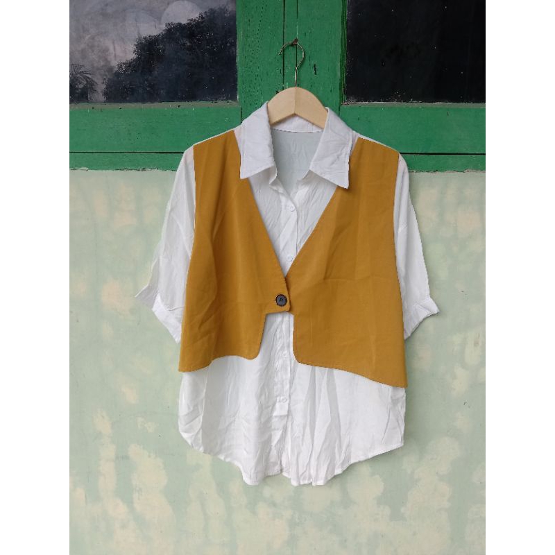 (COD)Sale preloved atasan kemeja one set rompi kemeja wanita oversize/big size lengan pendek balon w
