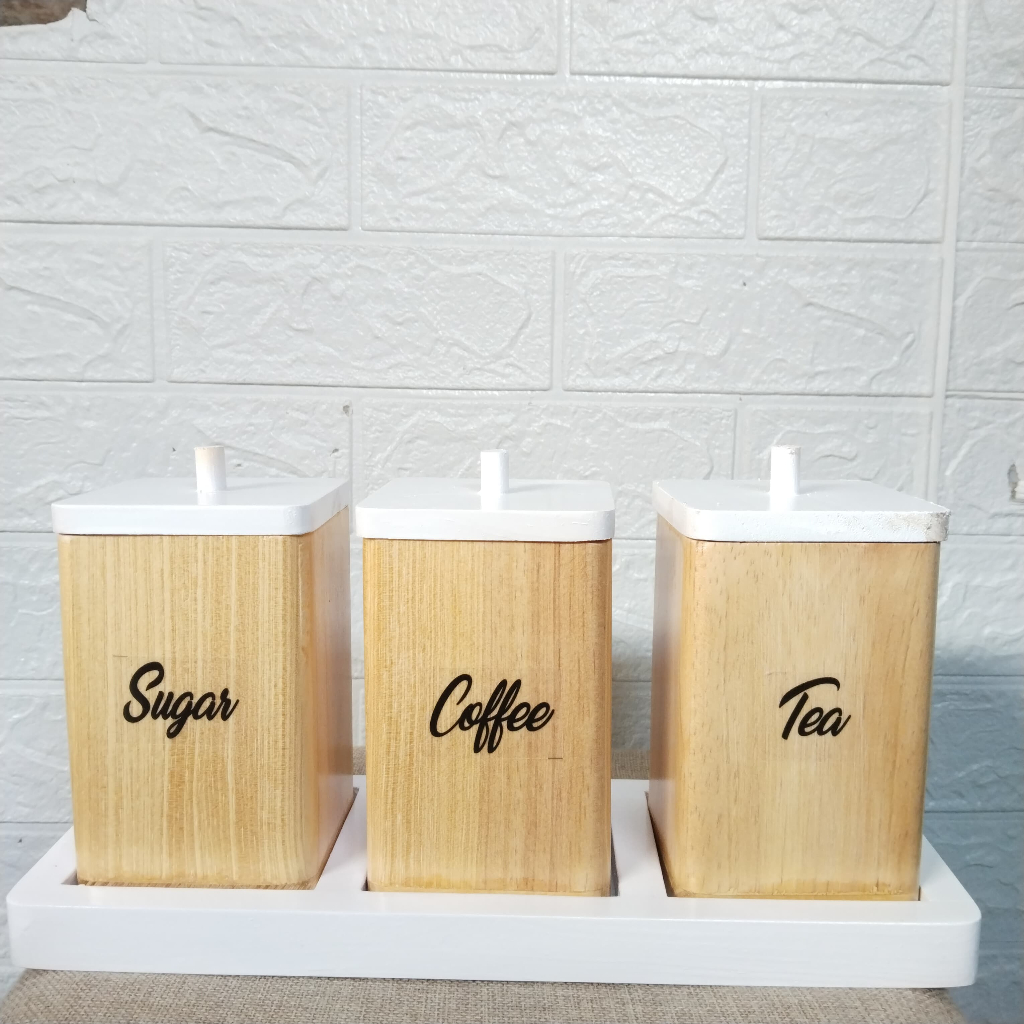 Toples Tempat Kopi Gulo Teh Garam Set Kayu