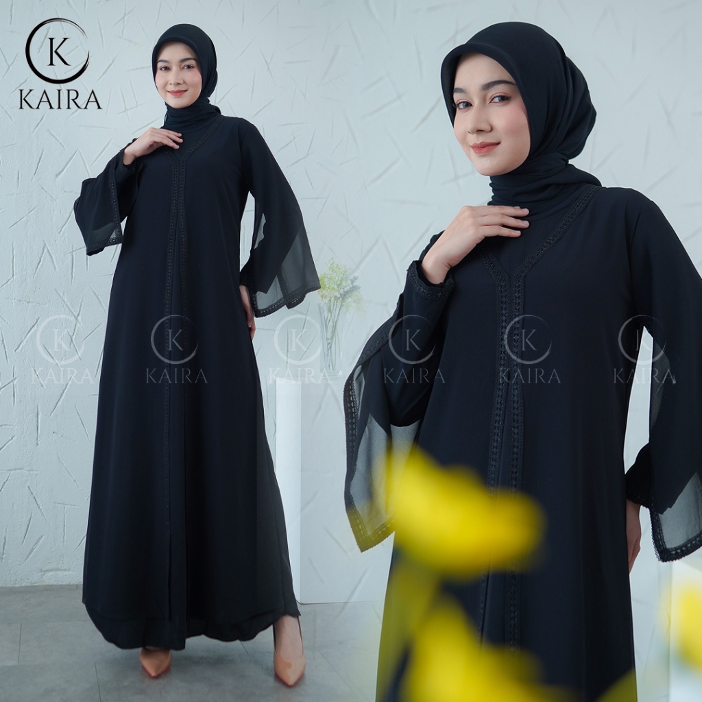 GAMIS ABAYA ZALINA SERIES HITAM  LIS HITAM- KAIRA EXCLUSIVE