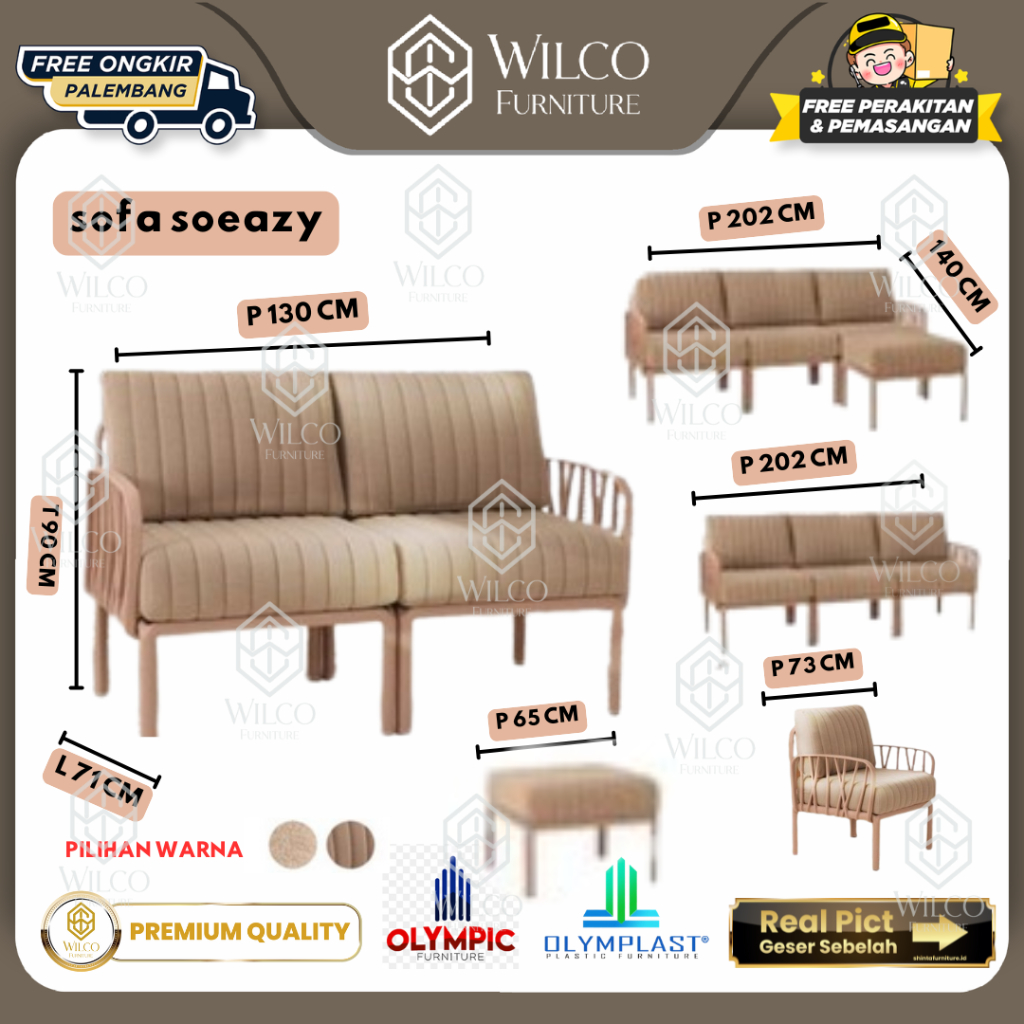 Sofa Plastik Olymplast Eazy | Sofa Tamu Modal Plastik Murah 3-Seater L | Kursi Teras Platik Moderen 