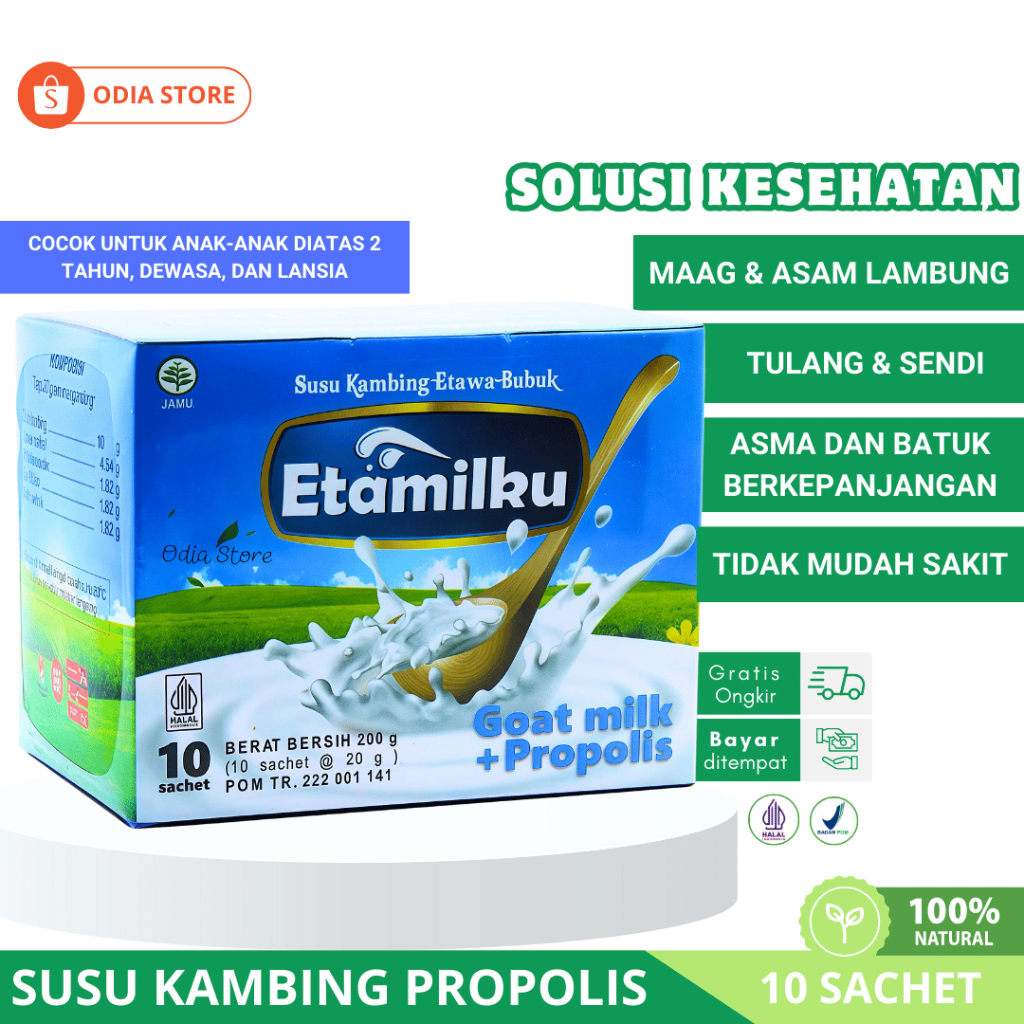 

BPOM Susu Kambing Etawa Bubuk ETAMILKU 1 BOX – untuk Maag, Asam Lambung, Tulang, & Daya Tahan Tubuh