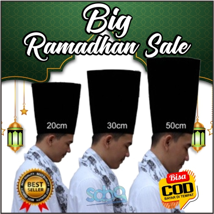 Songkok Hitam Tinggi 20 30 50 cm - Kopiah Songkok Peci Nasional Presiden - Songkok Tinggi 20 30 50cm