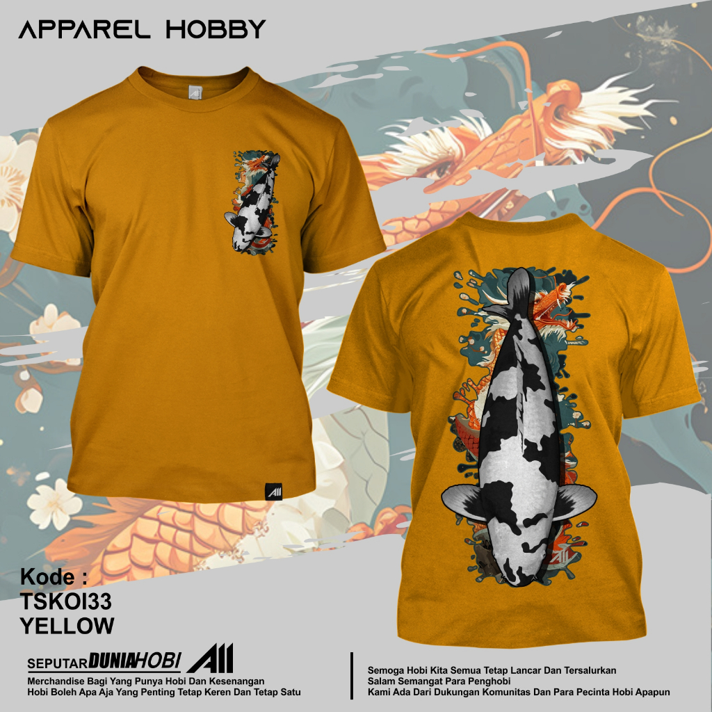 KAOS IKAN KOI SHIRO UTSURI KOI32 YELLOW TSHIRT APPAREL HOBBY