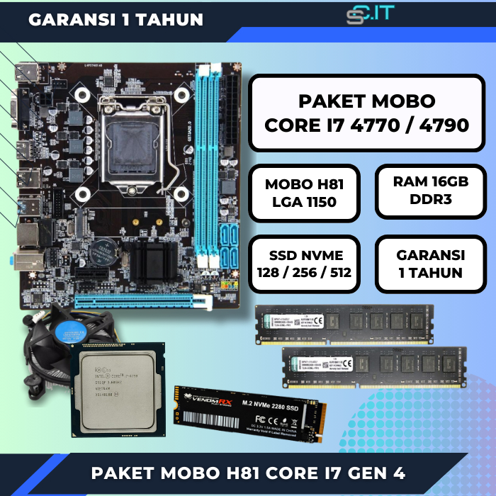 Paket motherboard intel core i7 gen 4 ssd nvme Paket mobo H81 processor i7