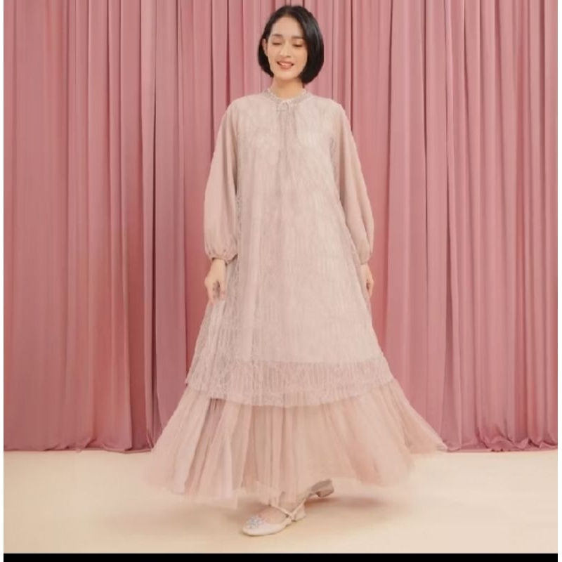 Hijabchic Mocca dress - dress brukat tille Kondangan Elegan