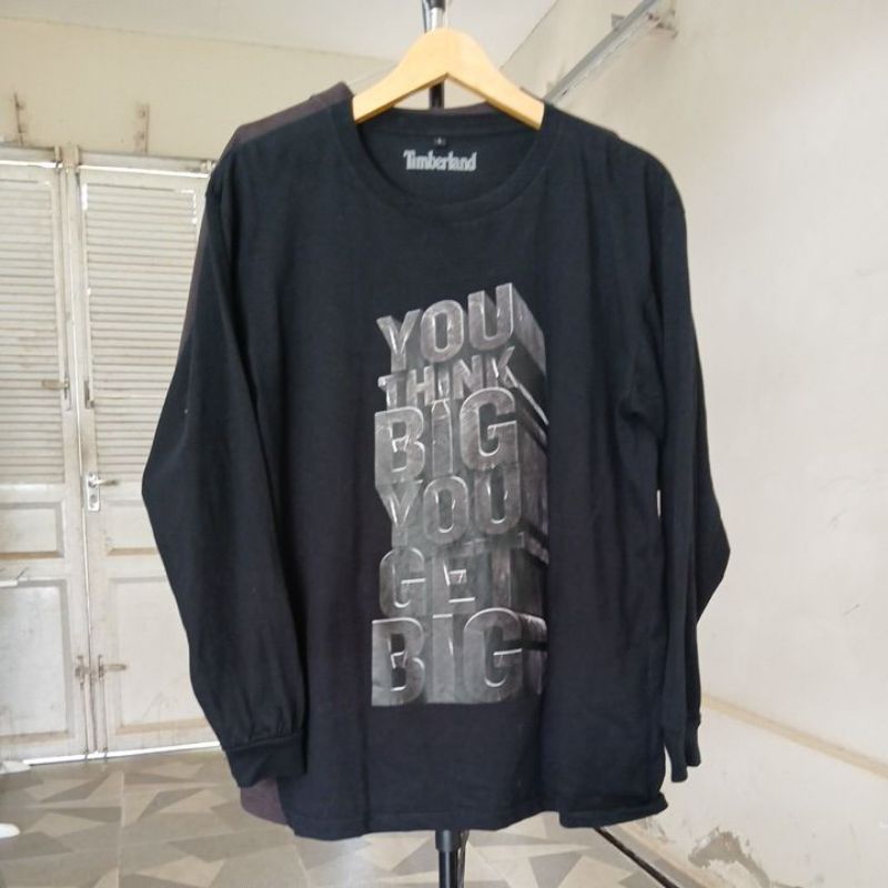 Kaos katun long sleeve super tebal TIMBERLAND second Original warna hitam pekat LD 110 P 70 size L M