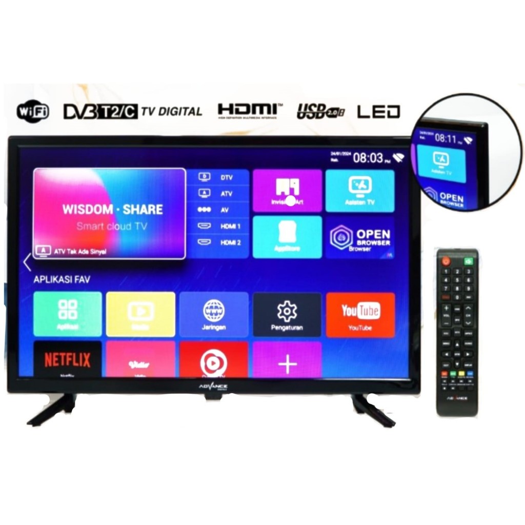 TV Advance ADV-2450C Televisi Digital 24 Inch HD Support Antena Digital DV3/T2