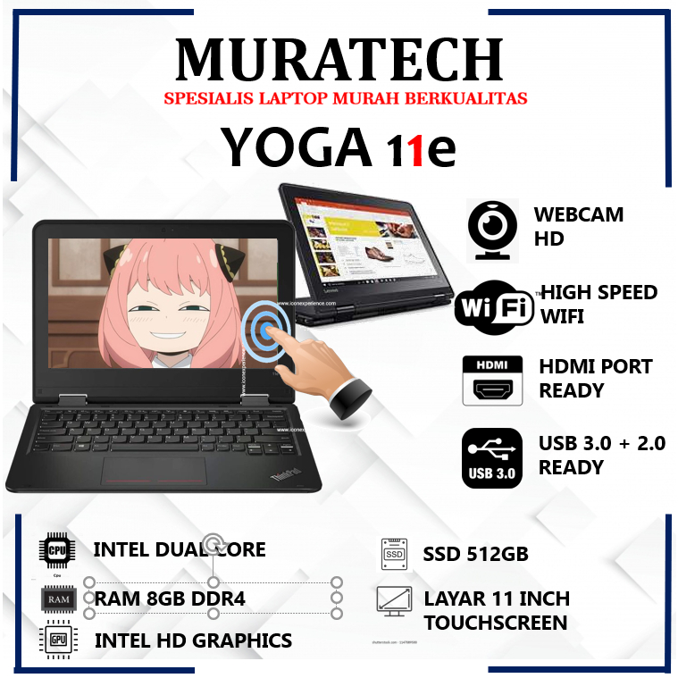 Laptop 2in1 Murah Lenovo Thinkpad 11e Intel Dual Core Ram 8GB SSD 256GB 11 inch Touchscreen