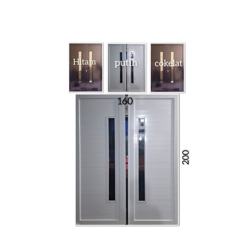 pintu double swing kupu2 dua Aluminium daun tambah Kaca ngintip tengah. UK T 200 L140