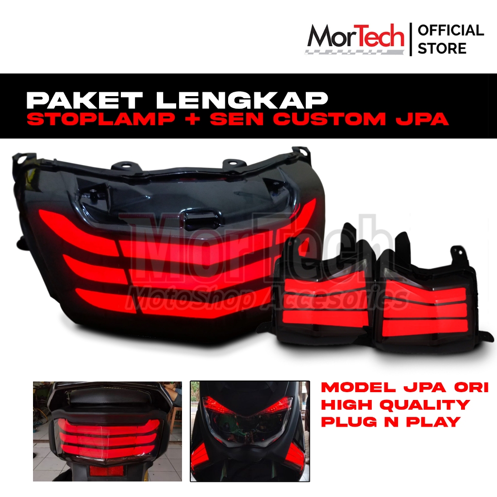 Paketan Lampu Stop Belakang LED Senja Nmax Old 2014-2019 Model JPA Custom Garis / Sipit Plus Sen Sei