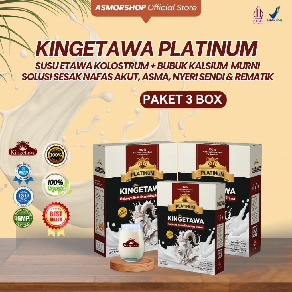 

Kingetawa Platinum - Susu Kambing Etawa - Nyeri Sendi, Pernafasan dan Osteoporosis - Paket 3 Box