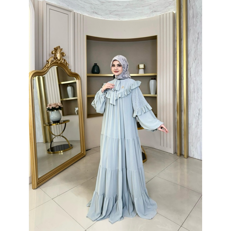 Dress rimpel dada pita (tanpa hijab) Shellasaukia original