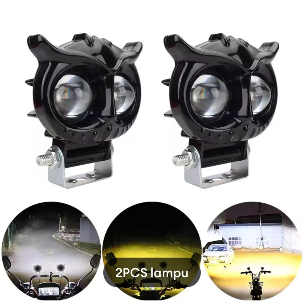 LAMPU TEMBAK LED OWL 2 MATA MINI UNIVERSAL MOTOR MOBIL SEPEDA LISTRIK SEPEDA BMX