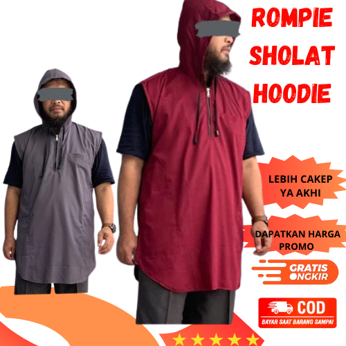 ROSAL Rompi Sholat Hoodie Pria Dewasa bahan Katun Tebal Halus Adem