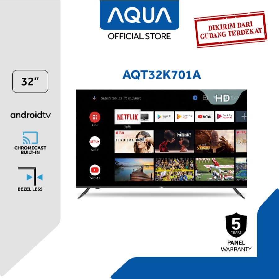 AQUA Smart Android TV ~ TV Android 11 ~ TV 32 Android : Tipe = AQT32K701A